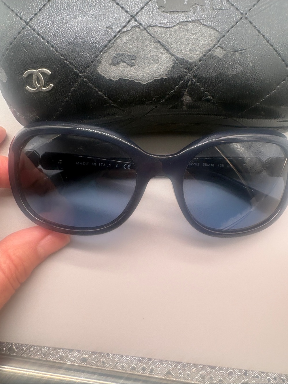 Chanel 5286-A Navy Blue Gradient Oversized Sunglasses With Case
